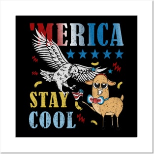 Merica Funny Eagle and Llama Stay Cool Posters and Art